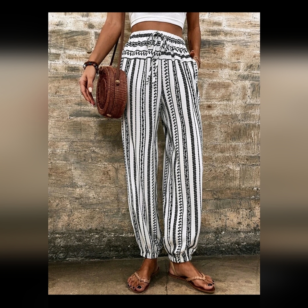 Striped Knot Front Lantern Pants size 12 NWT